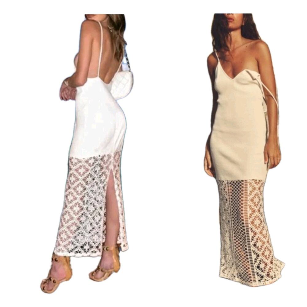 ZARA ZW COLLECTION Crochet Open Knit Ribbed Midi Tank Bodycon Dress size Small